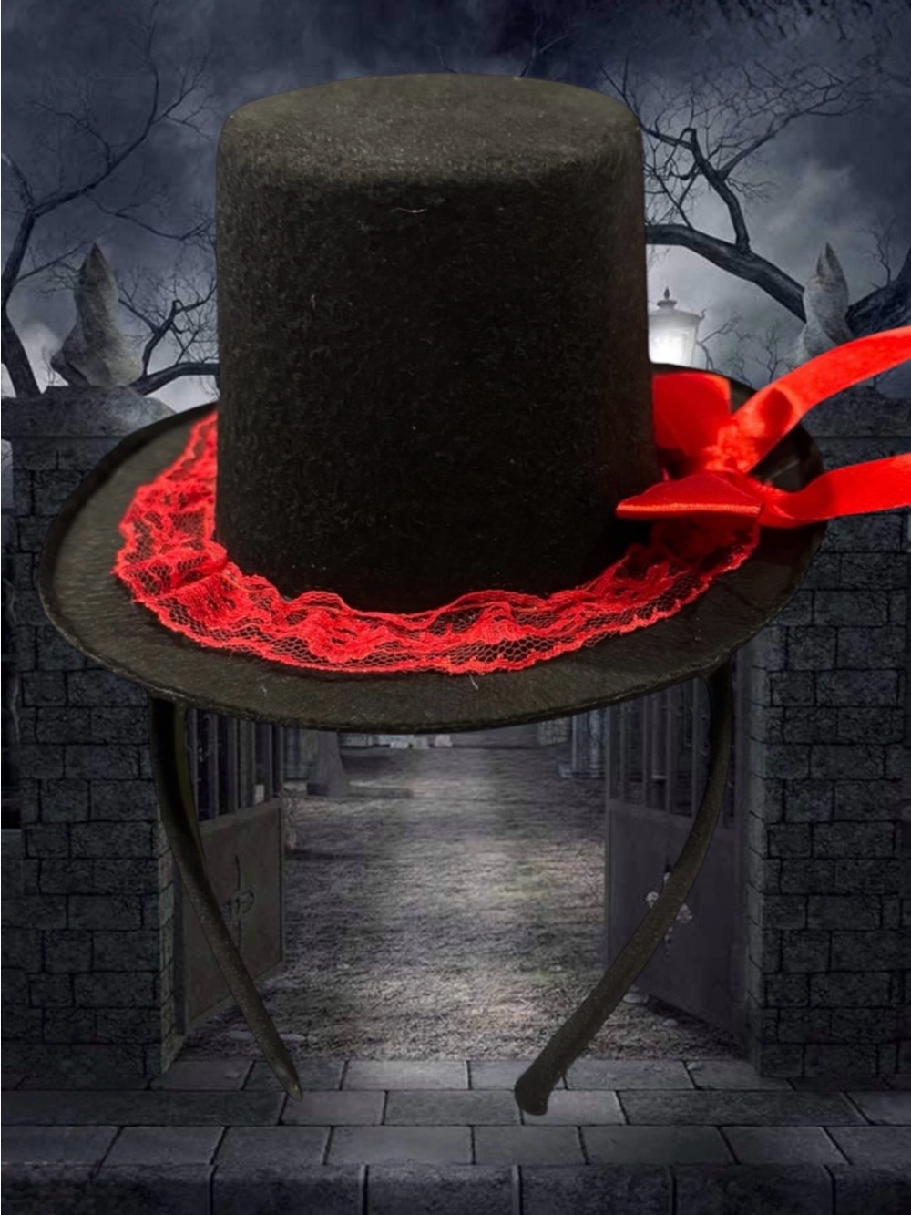 $8 Add-on | Halloween Gothic Mini Top Hat Headband in Black & Red
